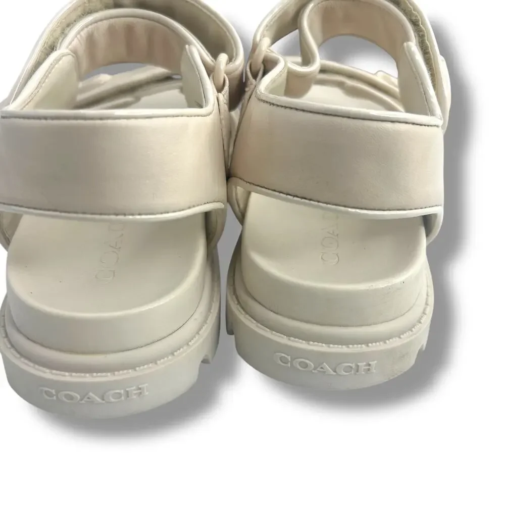 Coach Brynn Platform Buckled Leather Platform Size 5 Ivory White Chunky Flat - Picture 8 of 9